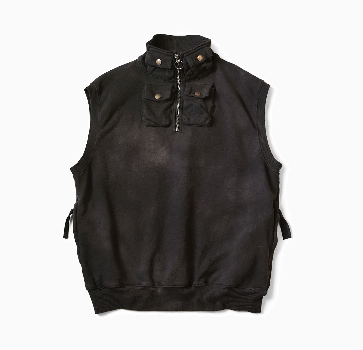 KAPITAL 2026 French Terry Nickel 4-Short Half-Zip Vest (Dirty Dyed) - PRE ORDER ITEM (預訂中)