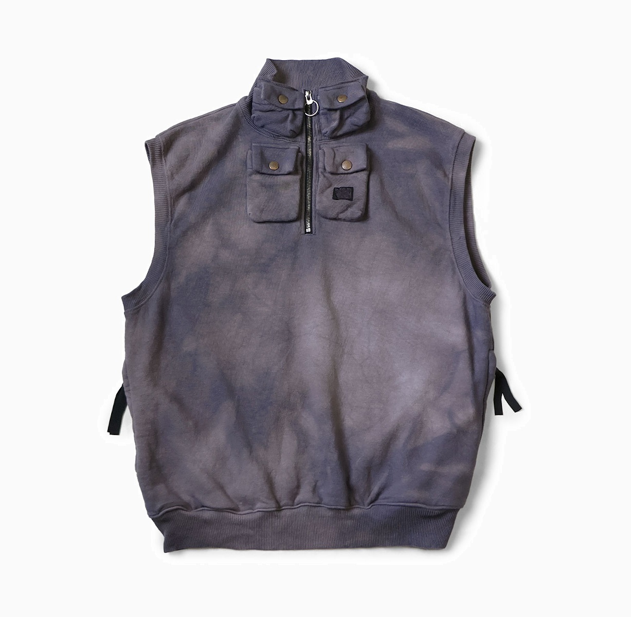 KAPITAL 2026 French Terry Nickel 4-Short Half-Zip Vest (Dirty Dyed) - PRE ORDER ITEM (預訂中)