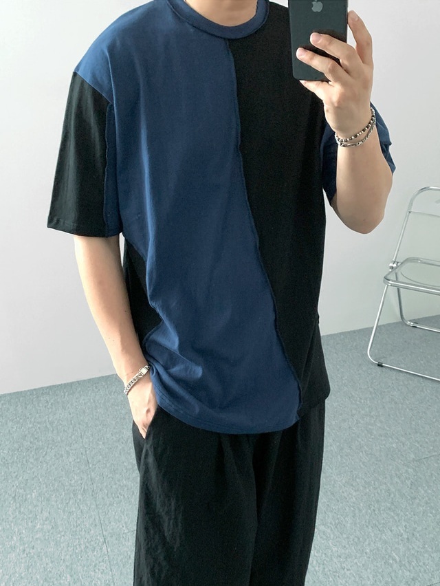 (韓國獨家特價)鏤空撞色寬鬆T卹