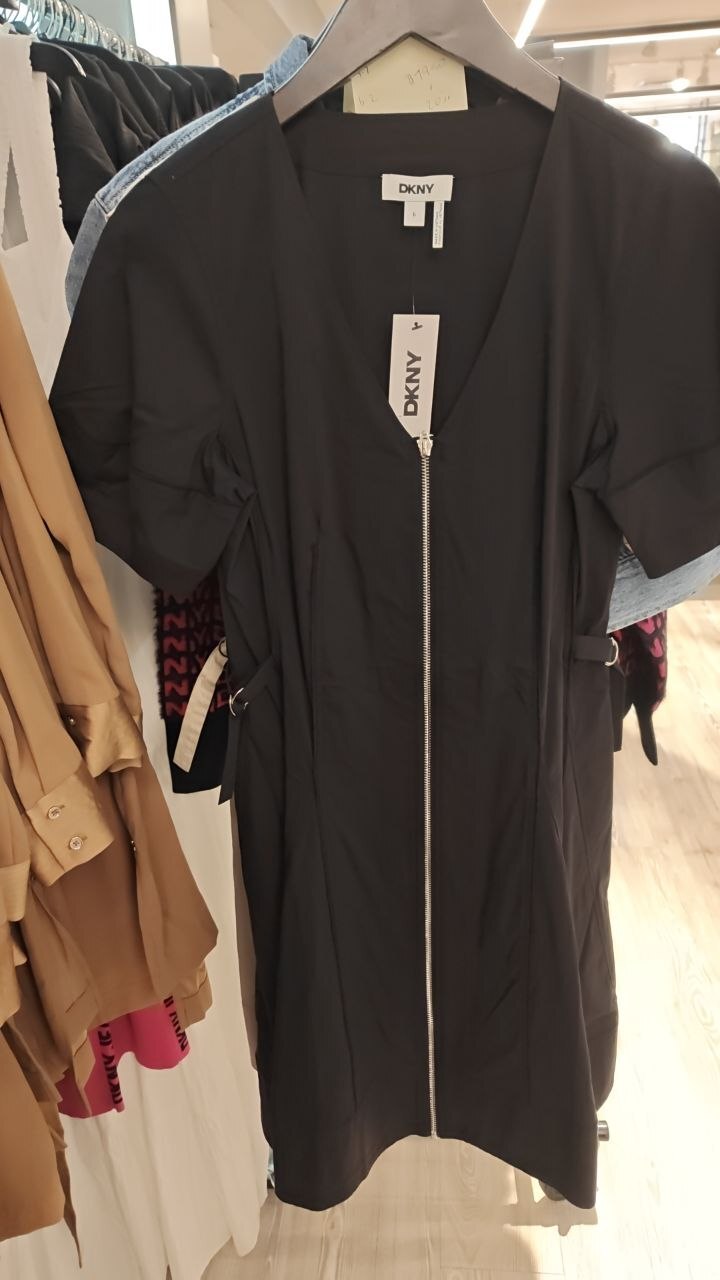 [U] DKNY BLACK WOMEN'S PUFF SLEEVE V-NECK ZIP FRONT DRESS, P6AB0EH0-BLK (UD315)