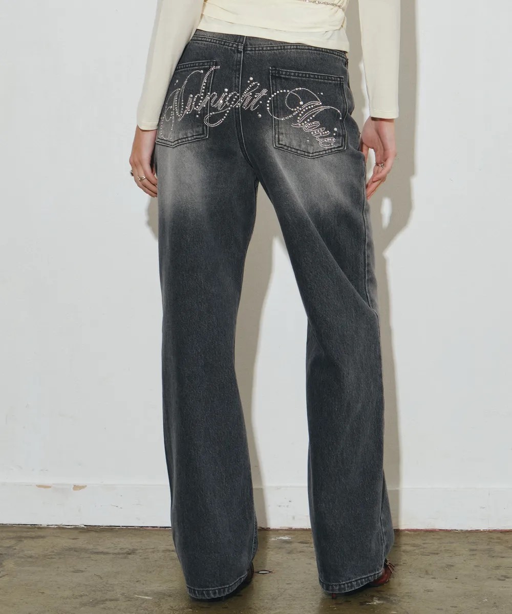 MIDNIGHT MOVE閃閃直筒牛仔褲 牛仔褲 直筒褲