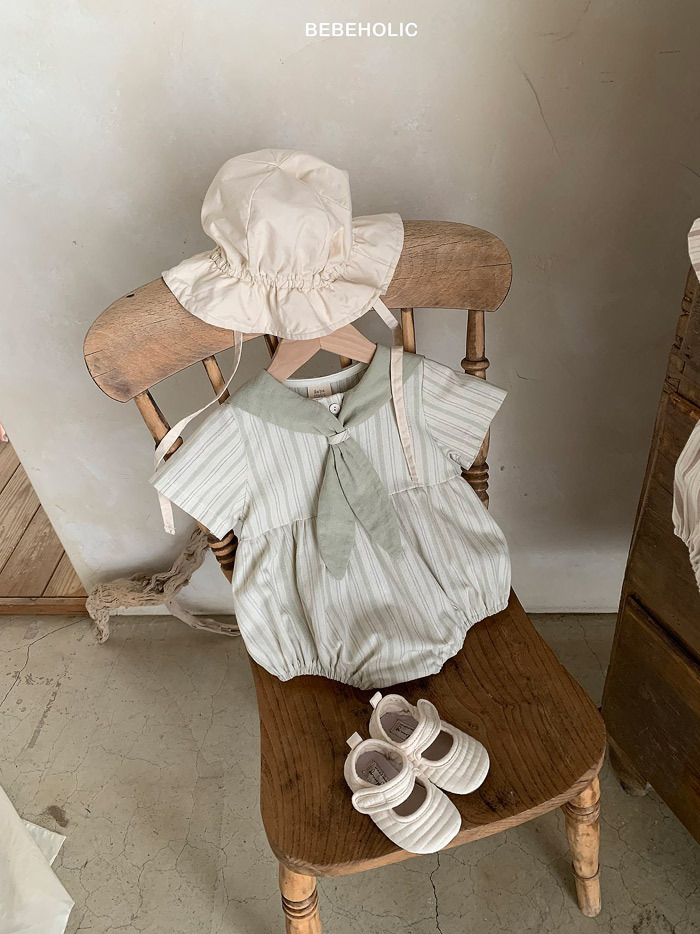 正韓夏bebeholic 直條綁帶包屁衣