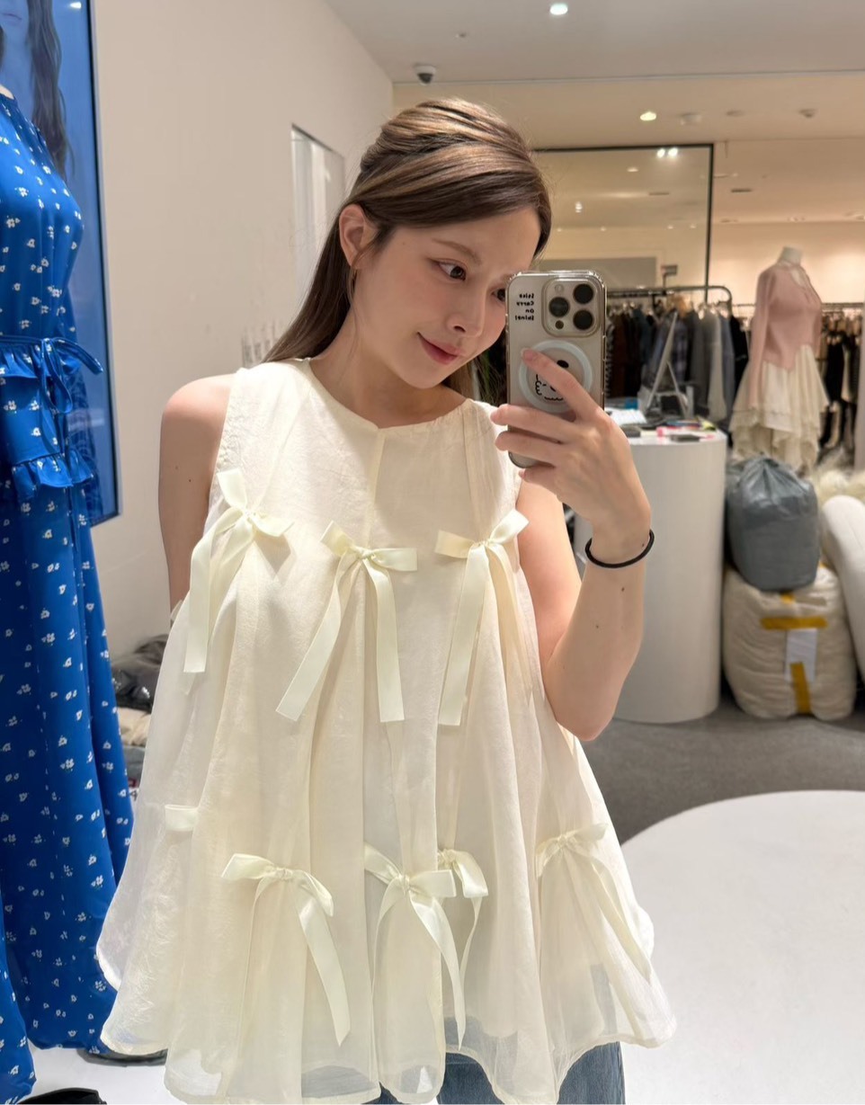 無袖緞帶傘擺背心