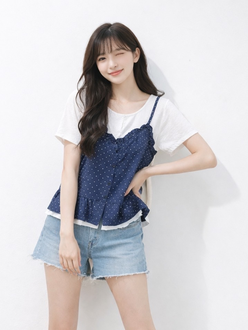 減齡荷葉邊背心假二件上衣