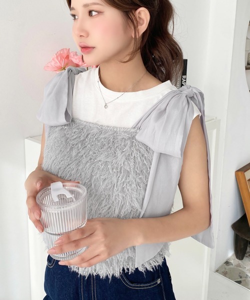 [日本直送🇯🇵] 雪紡綁帶毛毛背心