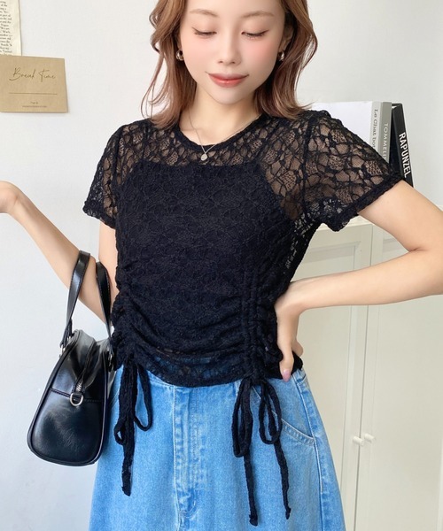 ［日本直送🇯🇵] Lace透膚雙索帶短袖