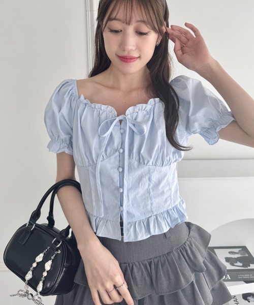 [日本直送🇯🇵] 荷葉邊鈕扣蝴蝶結襯衫