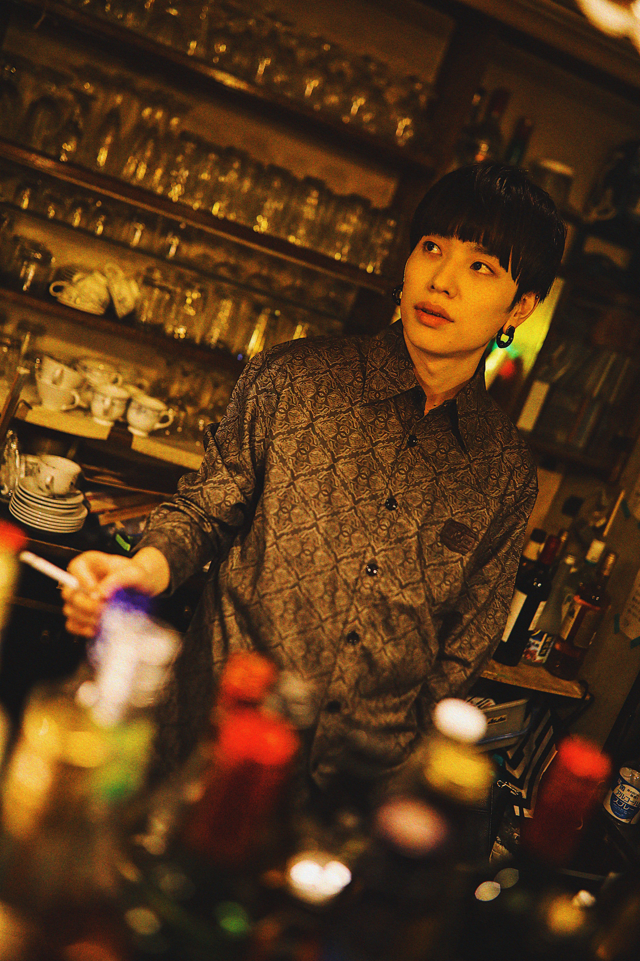 昭和復古花紋長袖襯衫