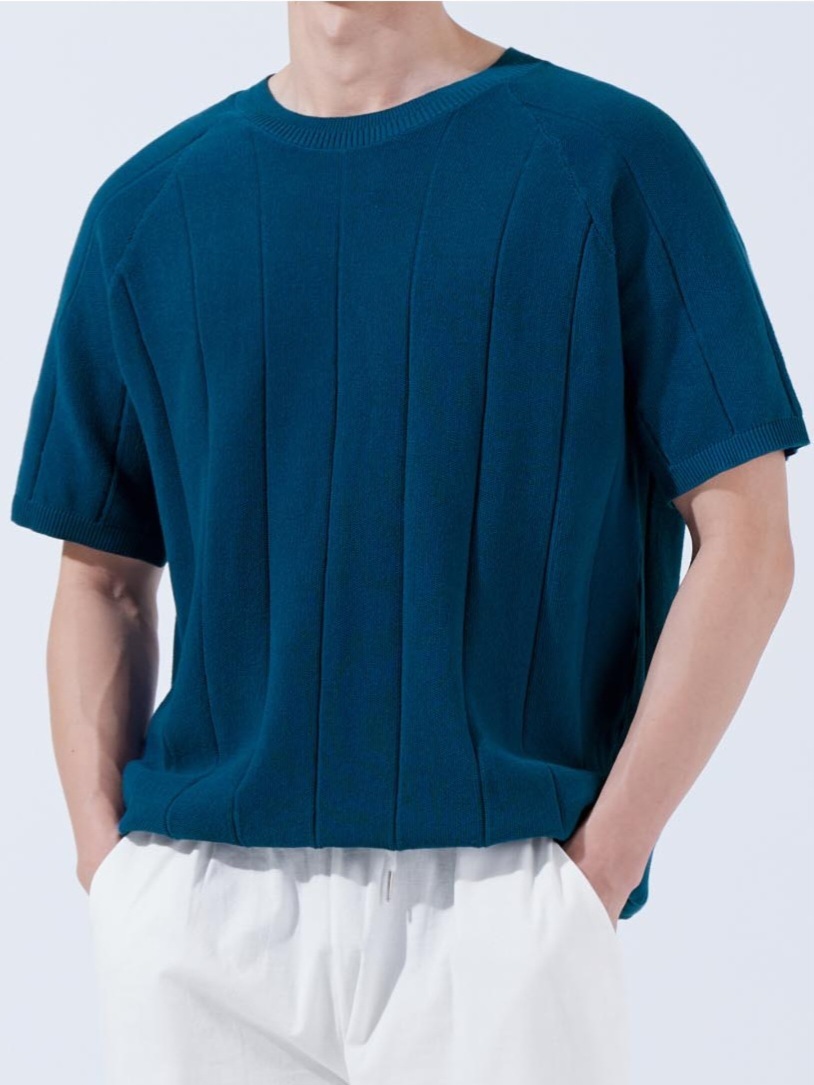 亞麻插肩短袖針織衫