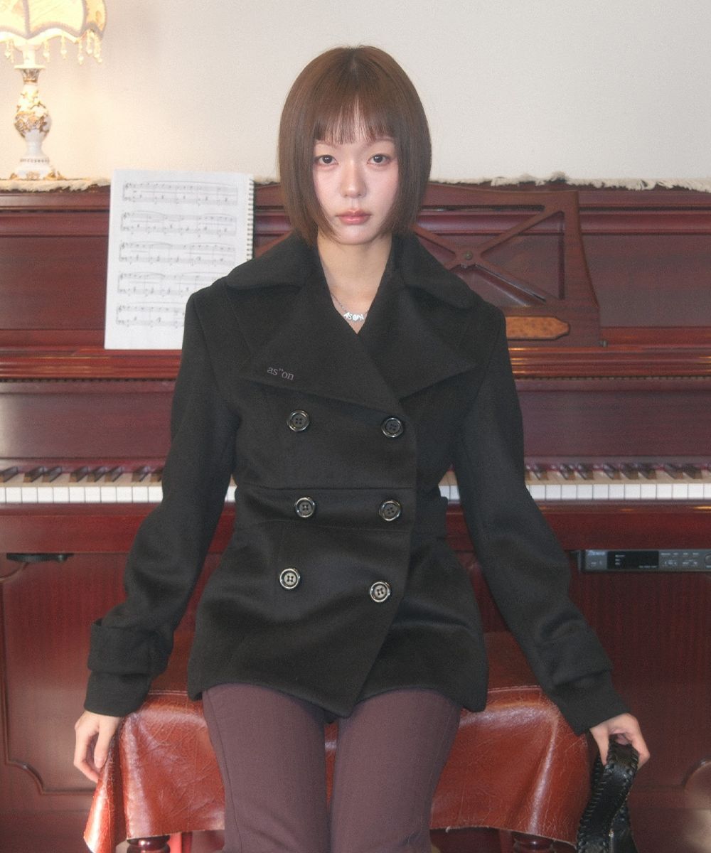 ASON 鈕扣短大衣 黑色 AS_P0000CXU