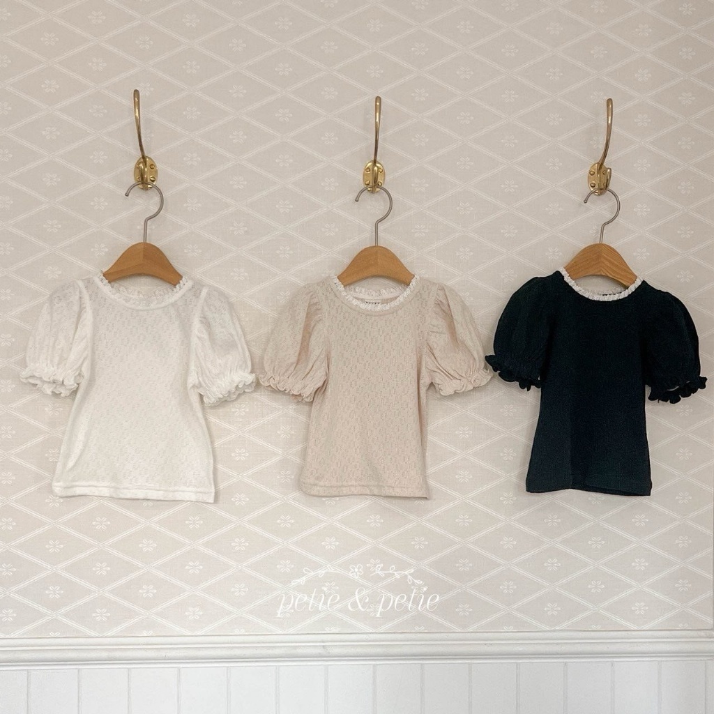 正韓夏Petitpetit 三色澎澎袖花邊上衣