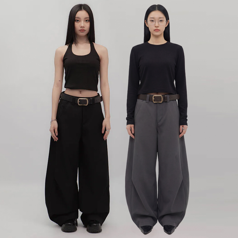 彎刀剪裁立體寬褲