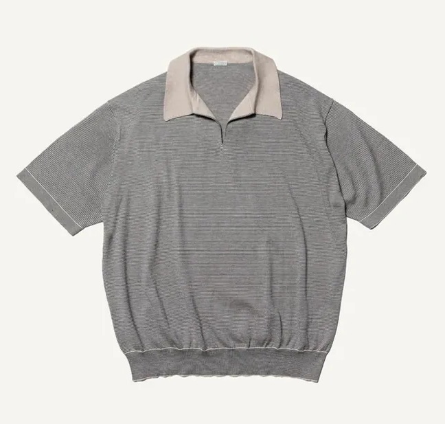 LAST PCS: A.PRESSE HIGH GAUGE S/S STRIPED SKIPPER - ECRU x GREEN SIZE 3 PRE ORDER ITEM (預訂中)