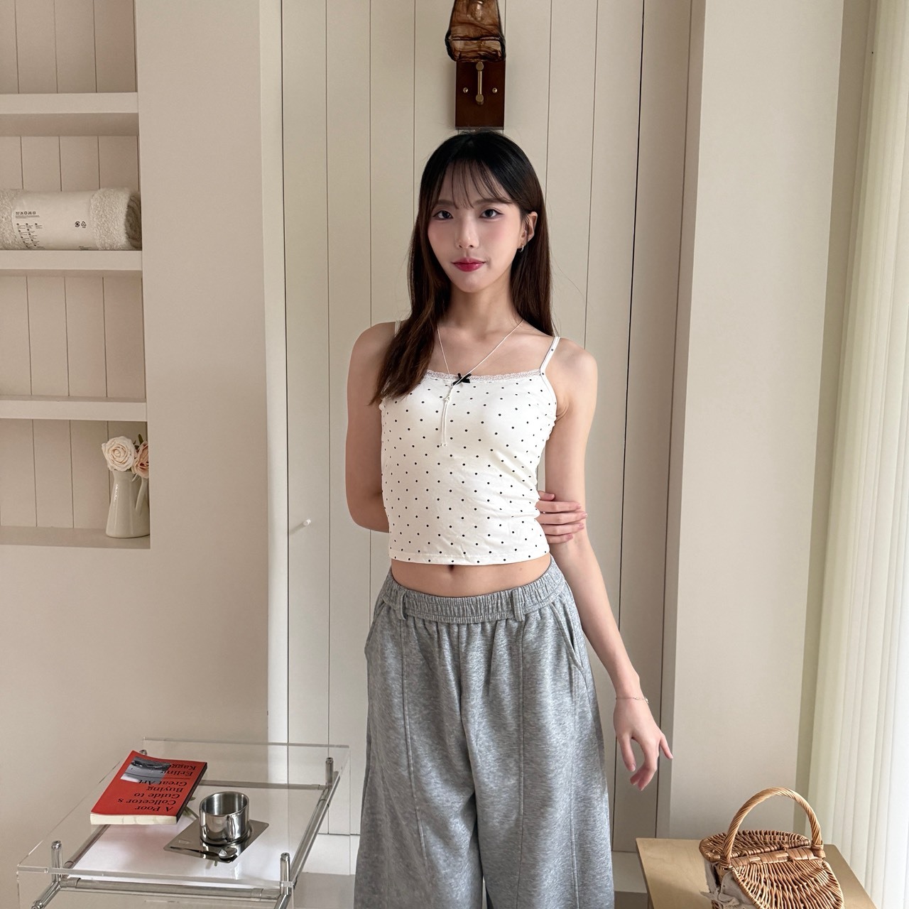 9097 蕾絲蝴蝶結點點背心 (R)