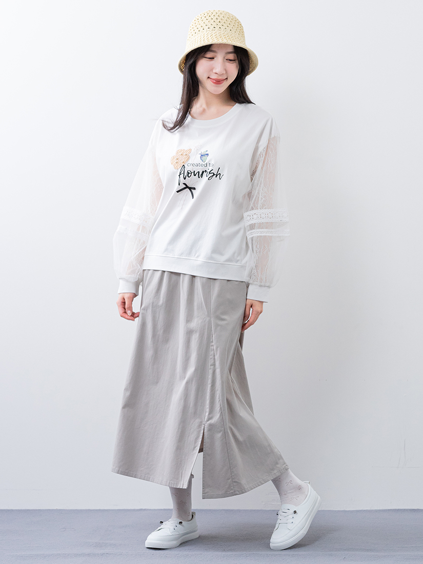 雙層蕾絲上衣日剪接設計開衩純棉長裙組合