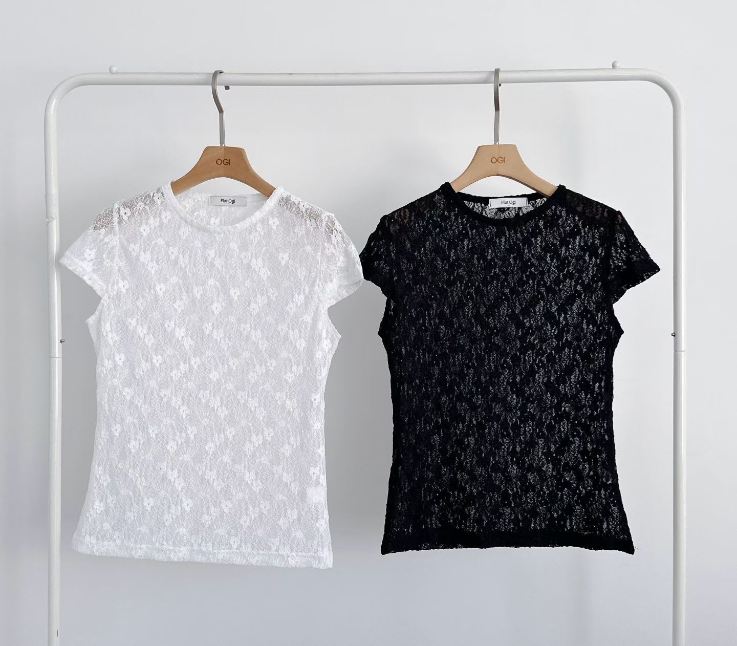 OG6003 重工蕾絲花紋鷄翼袖上衣