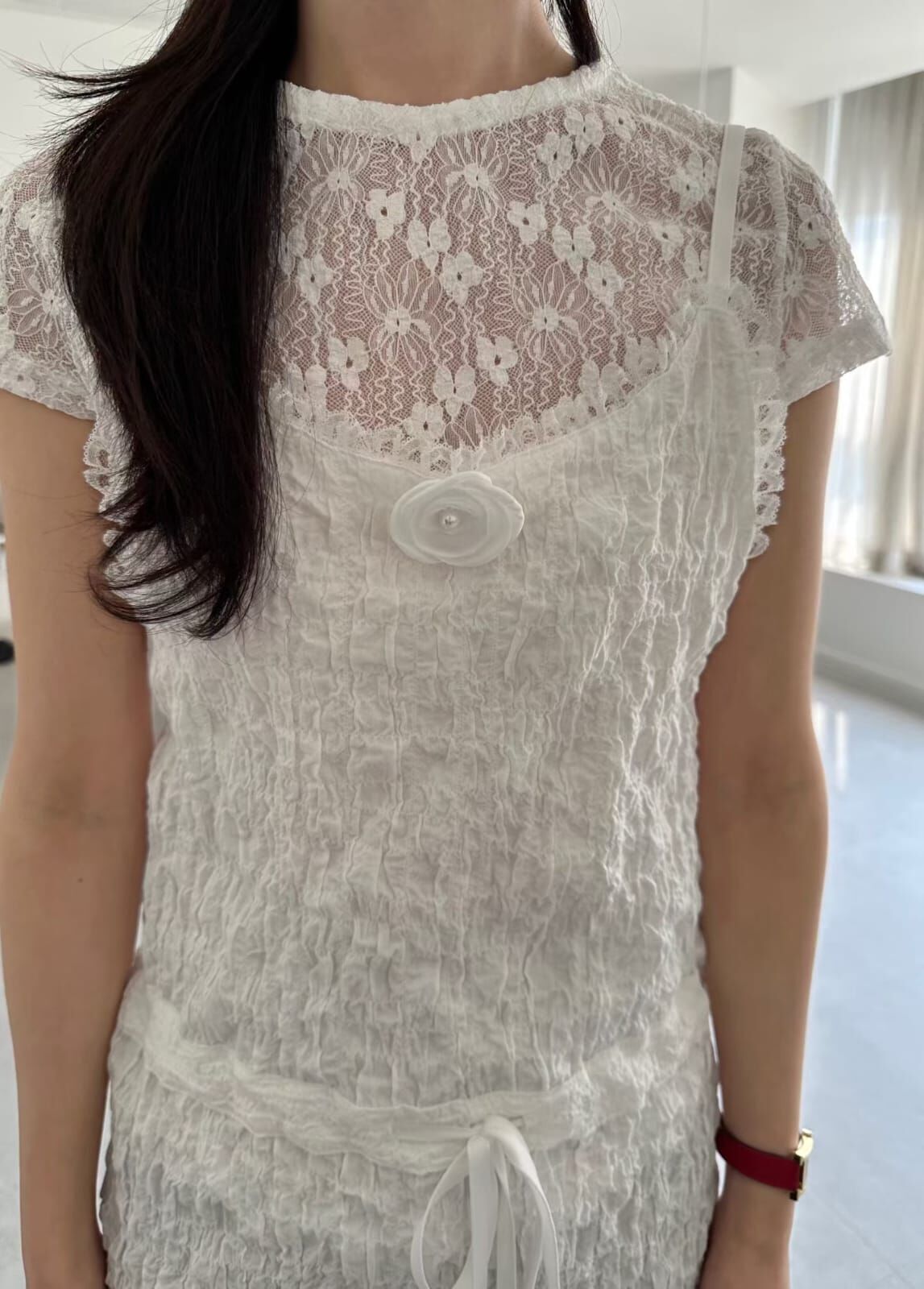 OG6005 立體花樹紋皺皺綁帶吊帶外搭