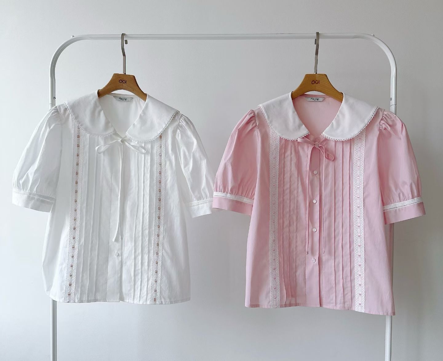 OG6007 學院甜美壓褶娃娃領上衣