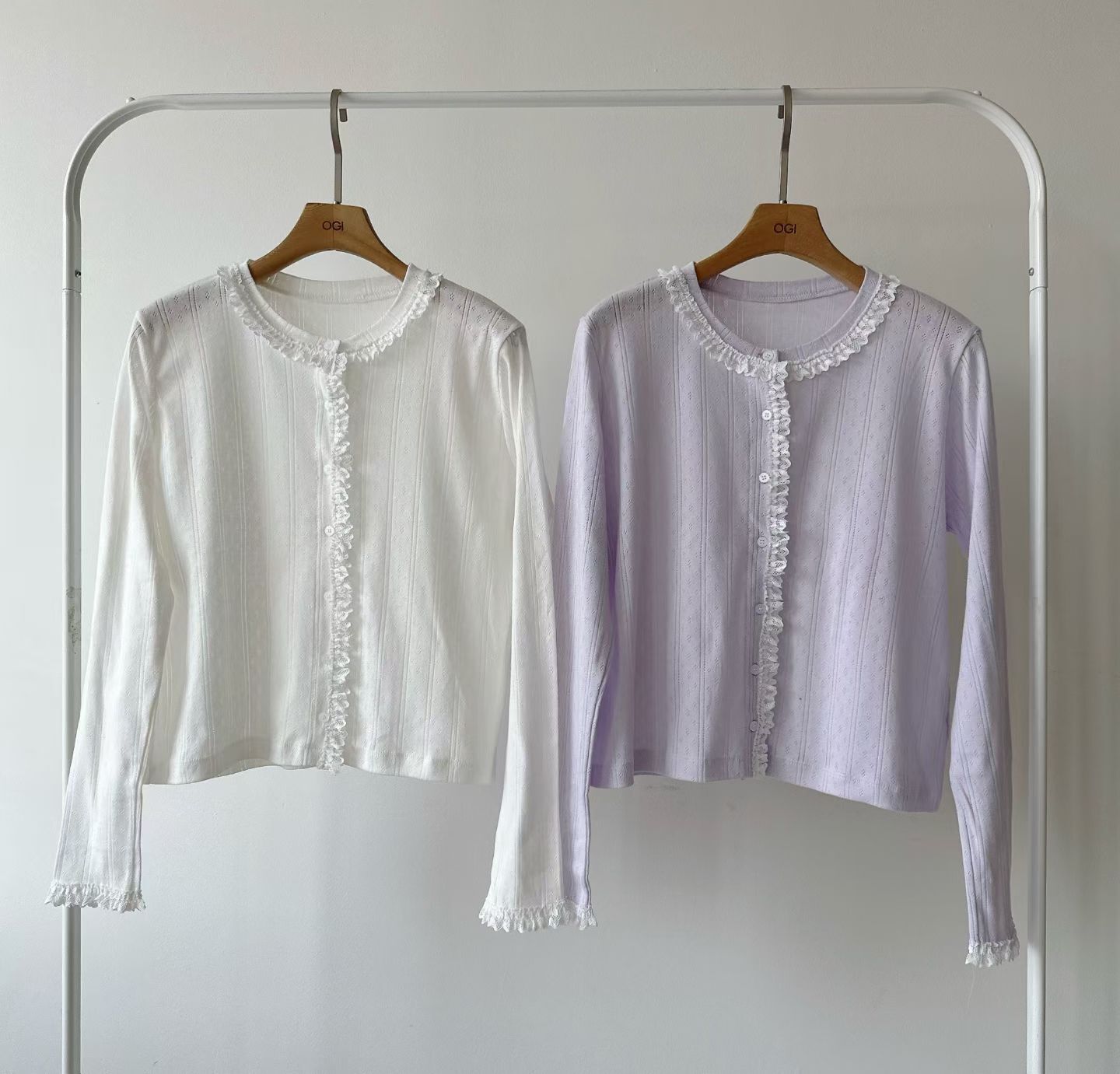 OG6009 暗紋拼花邊排扣小外套