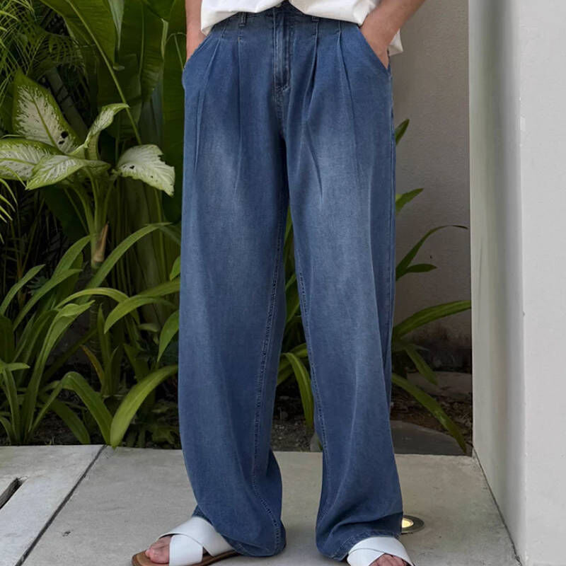 穿起來很舒服，復古水洗拖地寬鬆牛仔褲