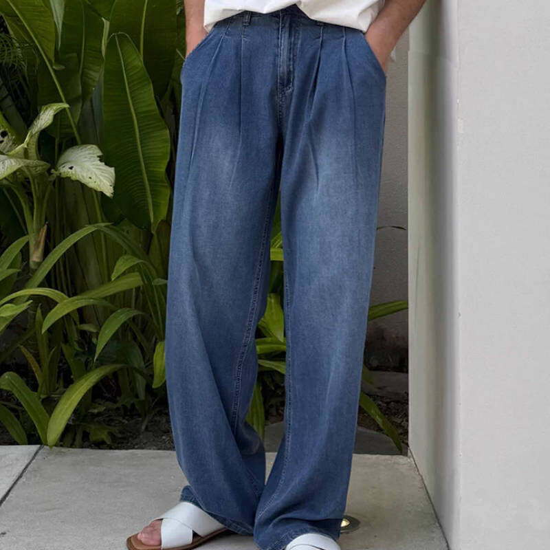 穿起來很舒服，復古水洗拖地寬鬆牛仔褲