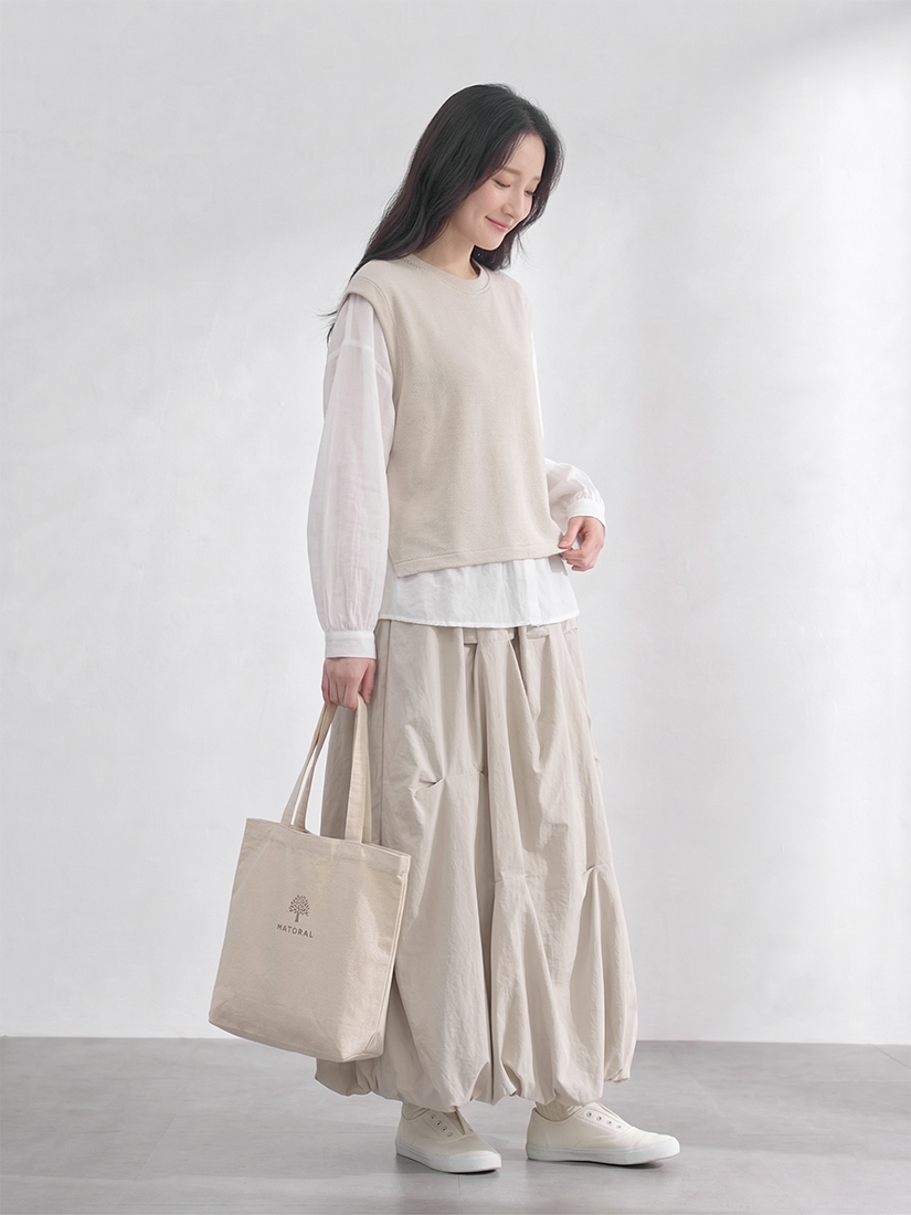 拼接仿兩件式上衣自然抓皺氣球感花苞長裙組合