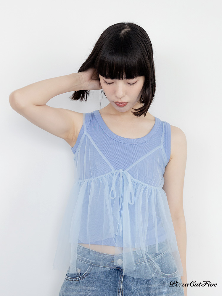 透膚造型肩帶背心 PizzaCutFive PCF262411016