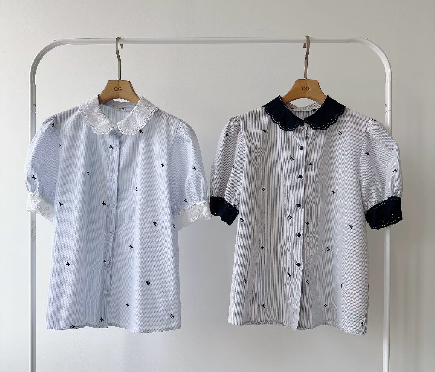 OG6012 可愛蝴蝶娃娃翻領排扣上衣