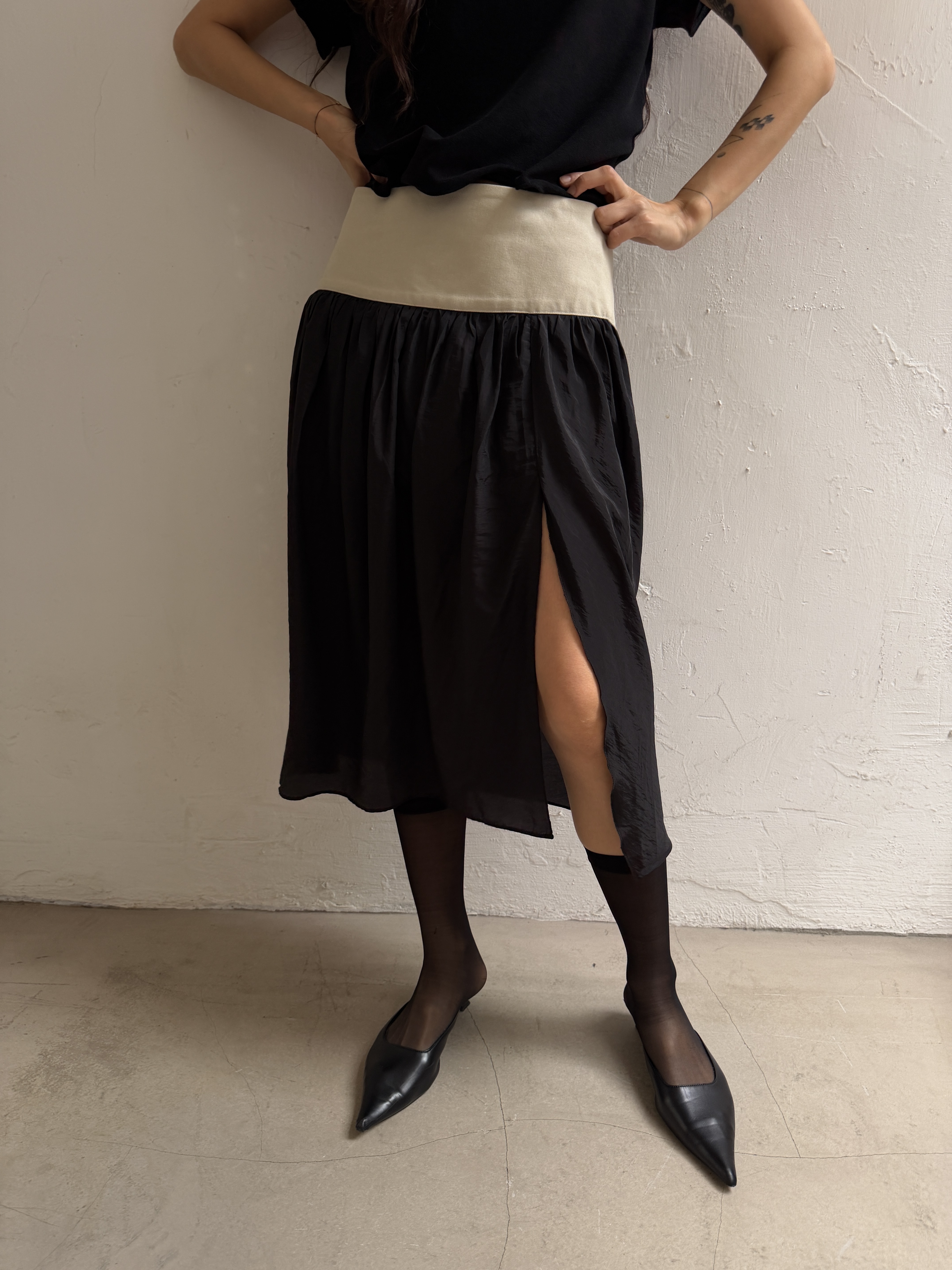 Side split silk skirt