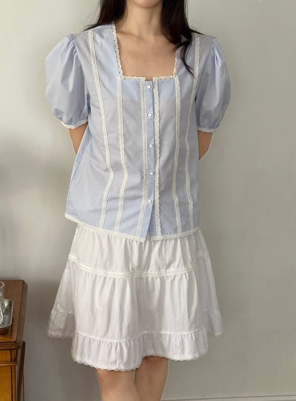 OG6018 日系拼接蕾絲蛋糕短裙