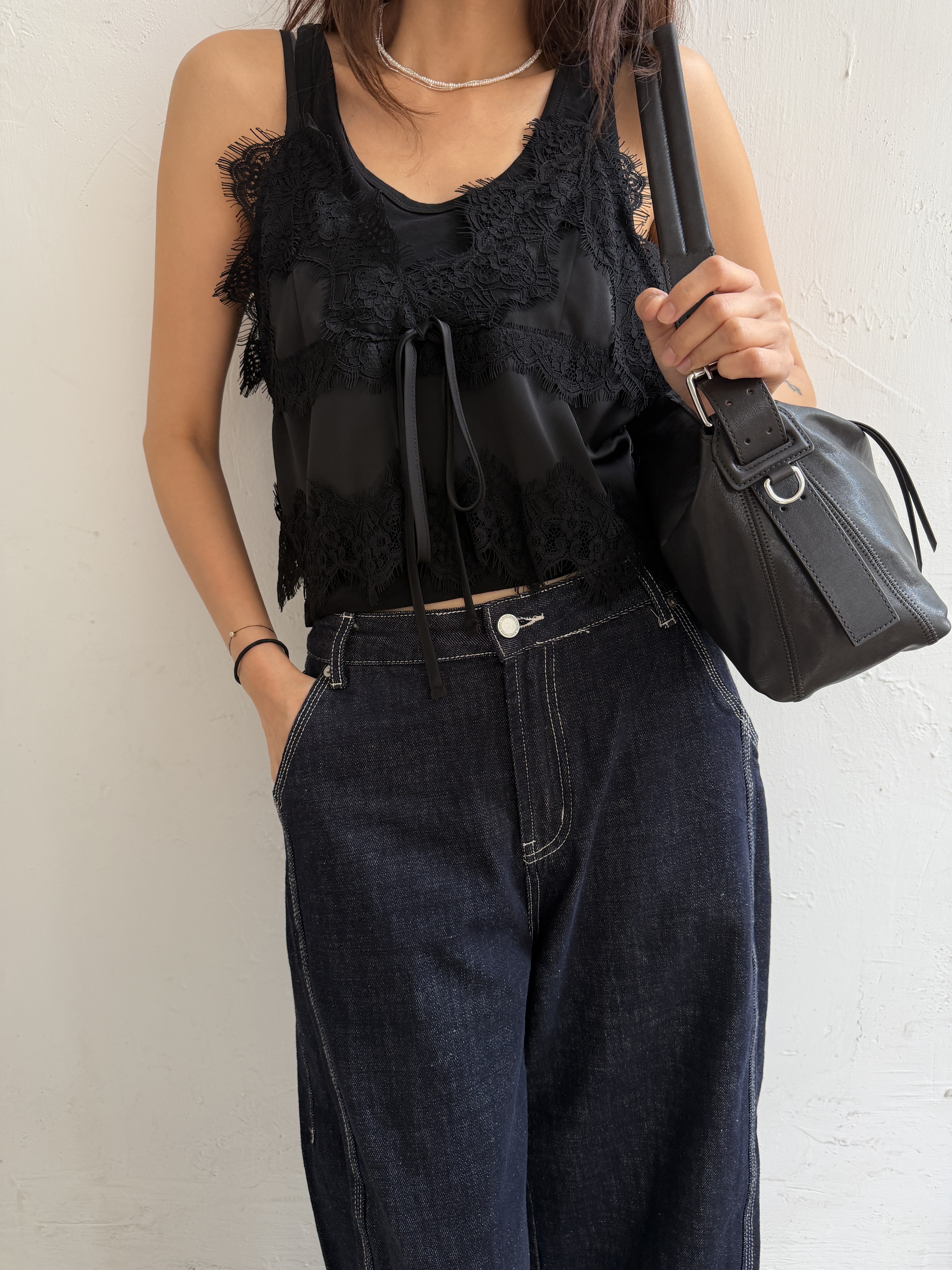 Crop lace satin vest