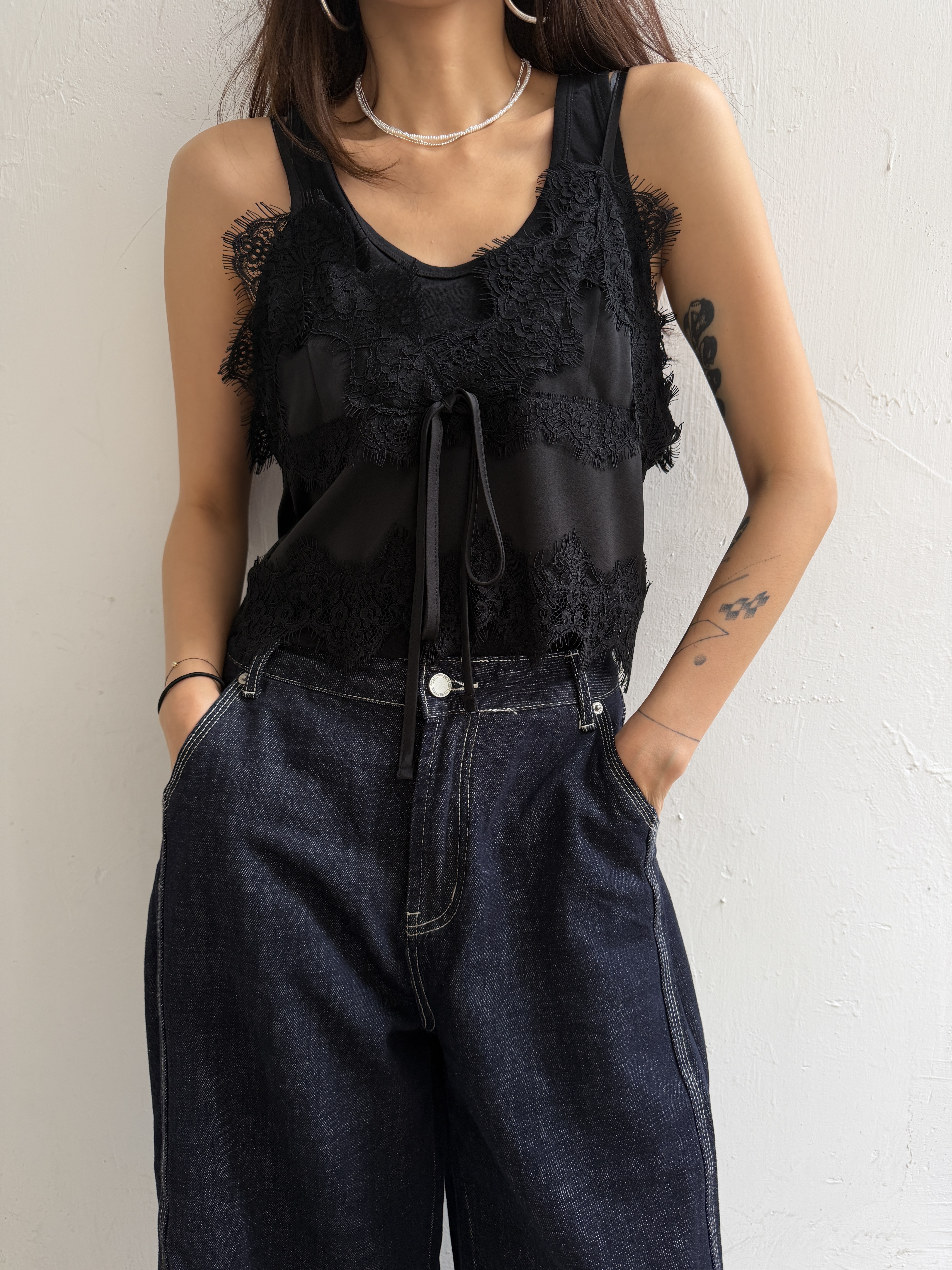 Crop lace satin vest