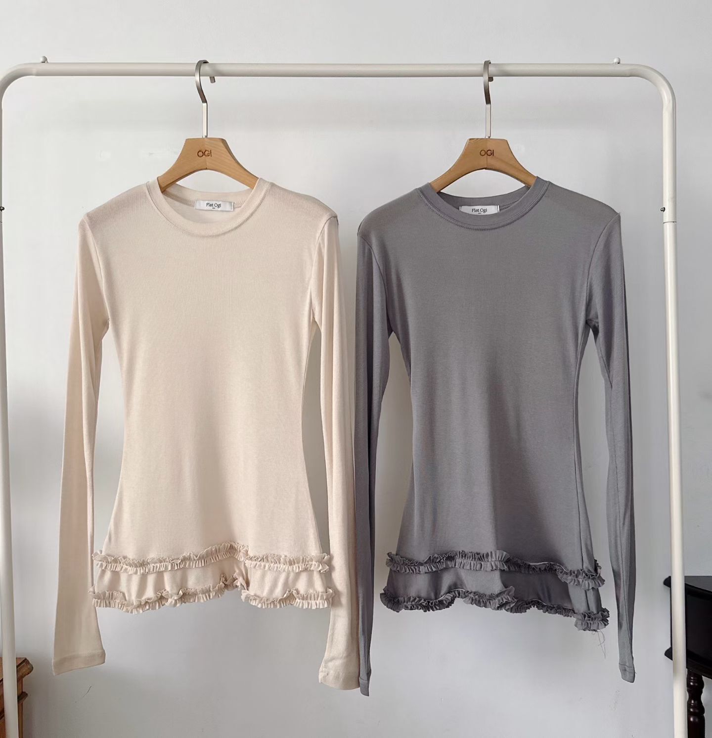 OG6019 木耳下擺修身打底上衣