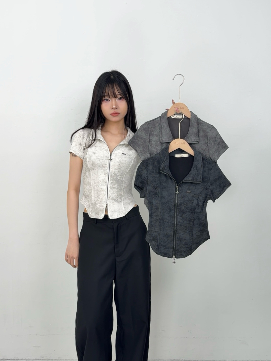 B13水墨暈染翻領拉鏈上衣