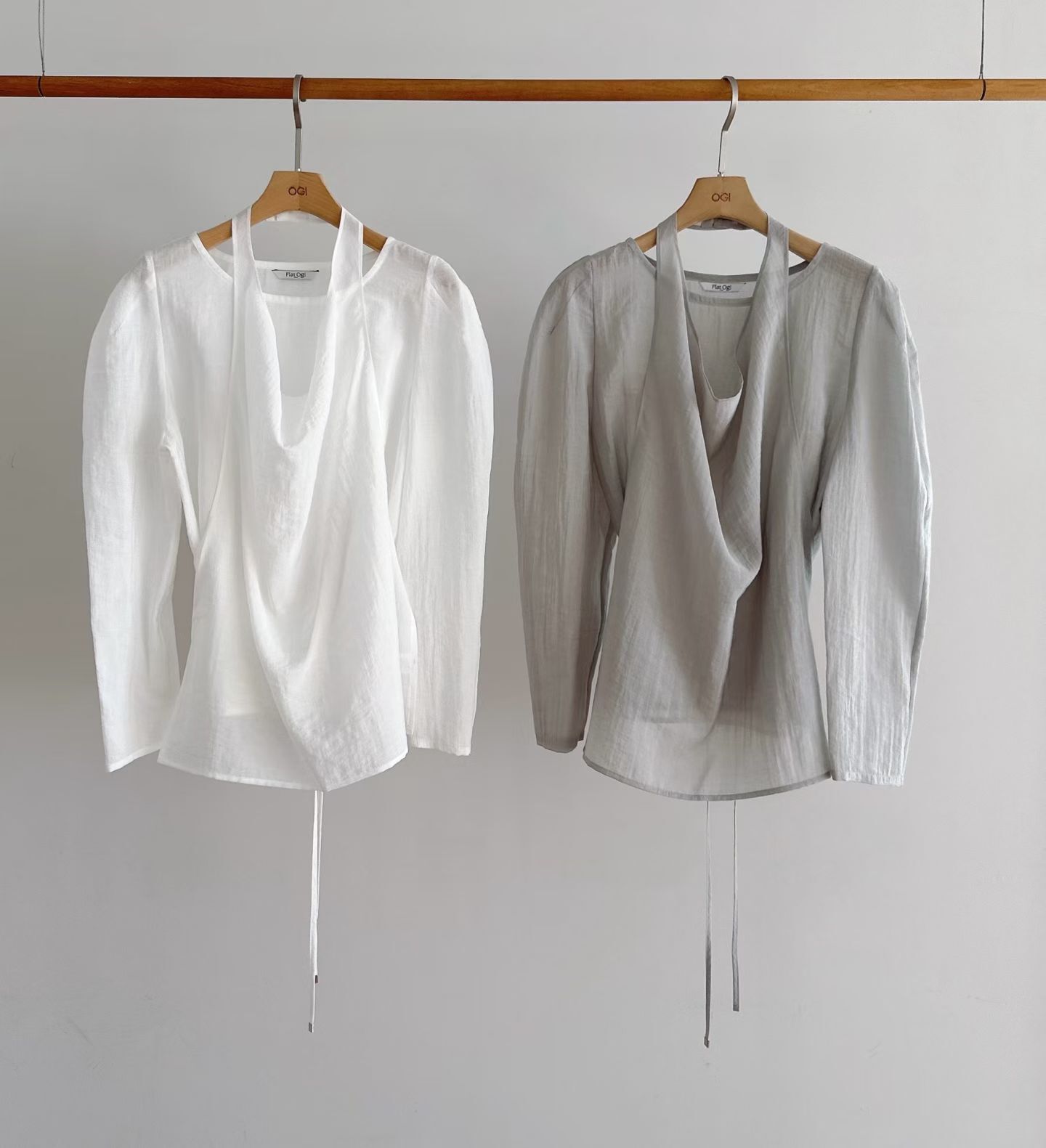 OG6028 假兩件掛脖堆堆透膚上衣