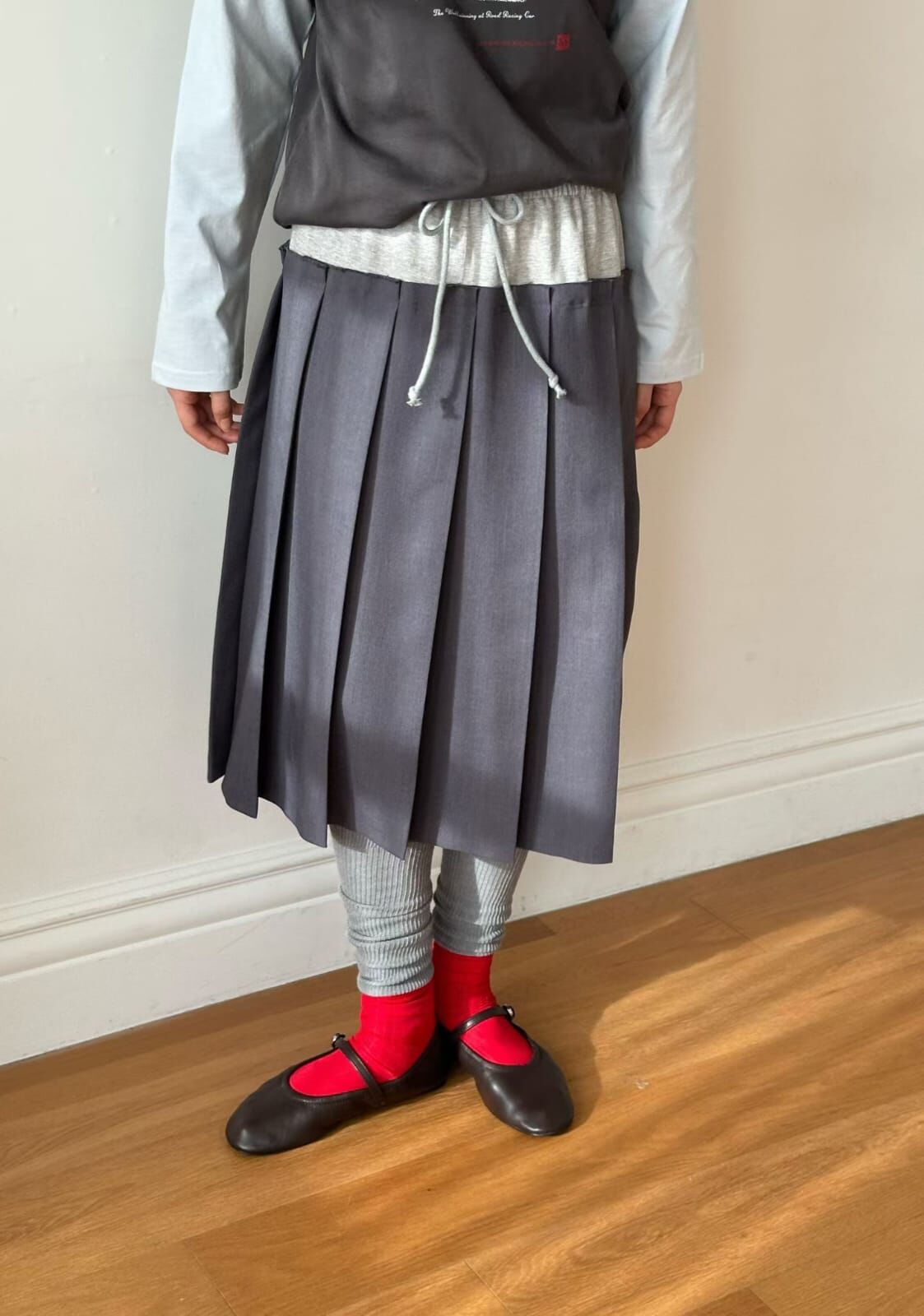 OG6029 材質拼接橡筋腰百褶長裙