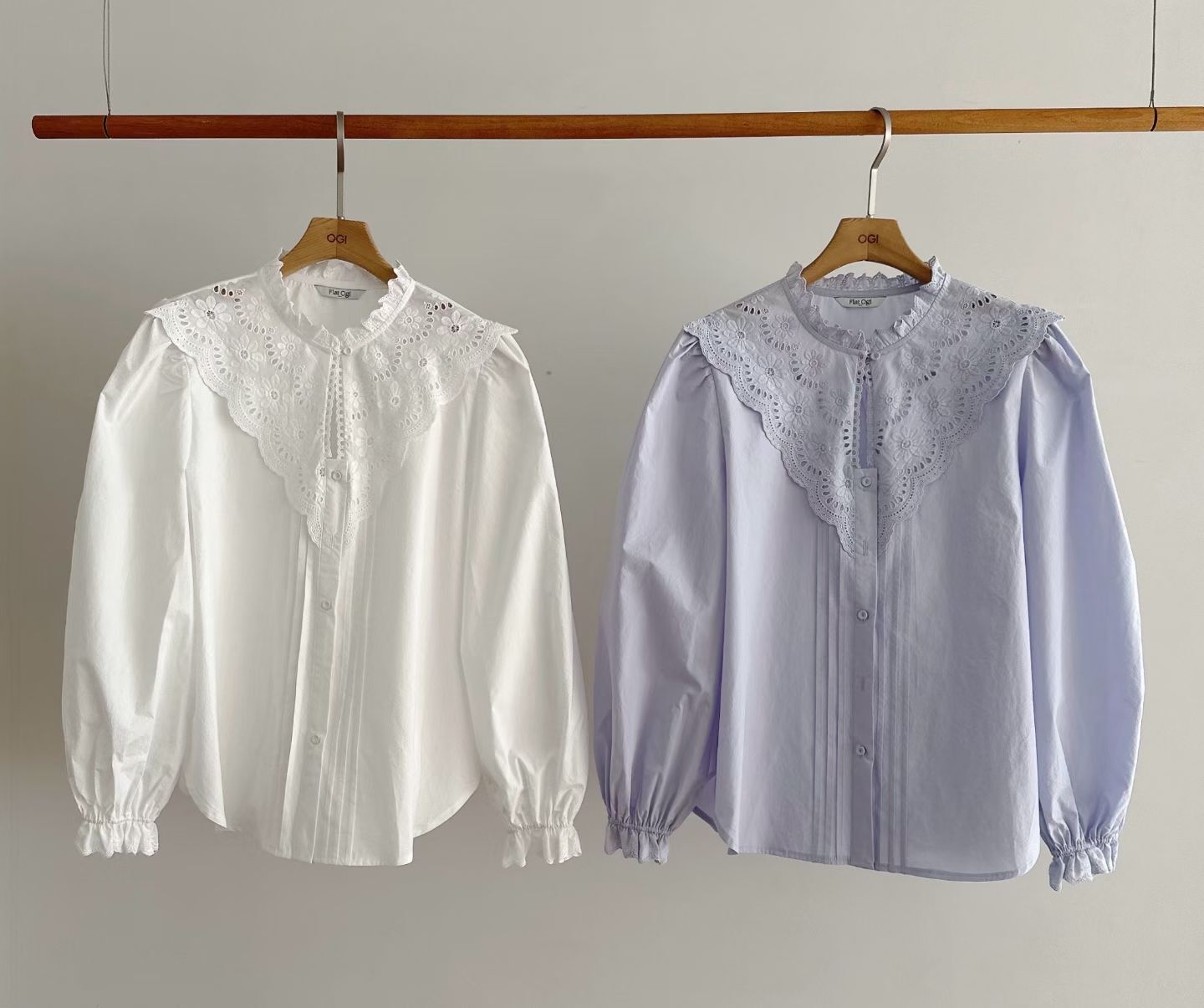 OG6030 小性感鏤空花花壓褶排扣上衣