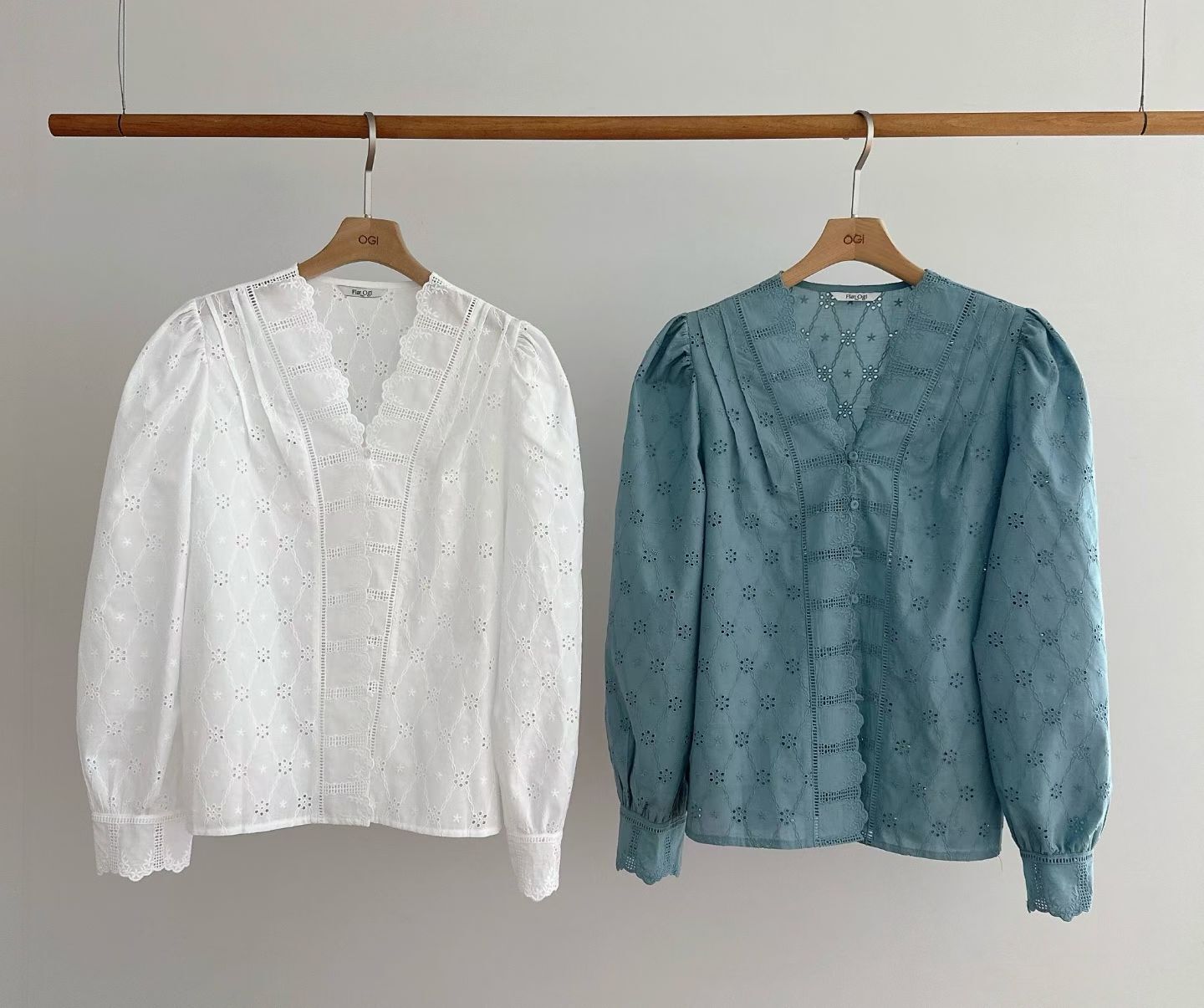 OG6035 花邊V領鏤空排扣上衣