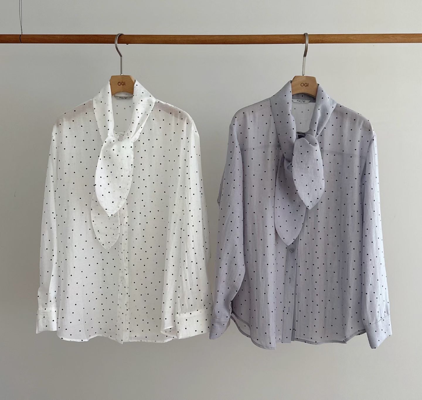 OG6036 波點領巾雪紡襯衫