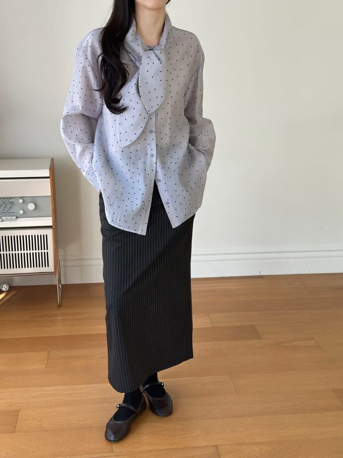 OG6036 波點領巾雪紡襯衫