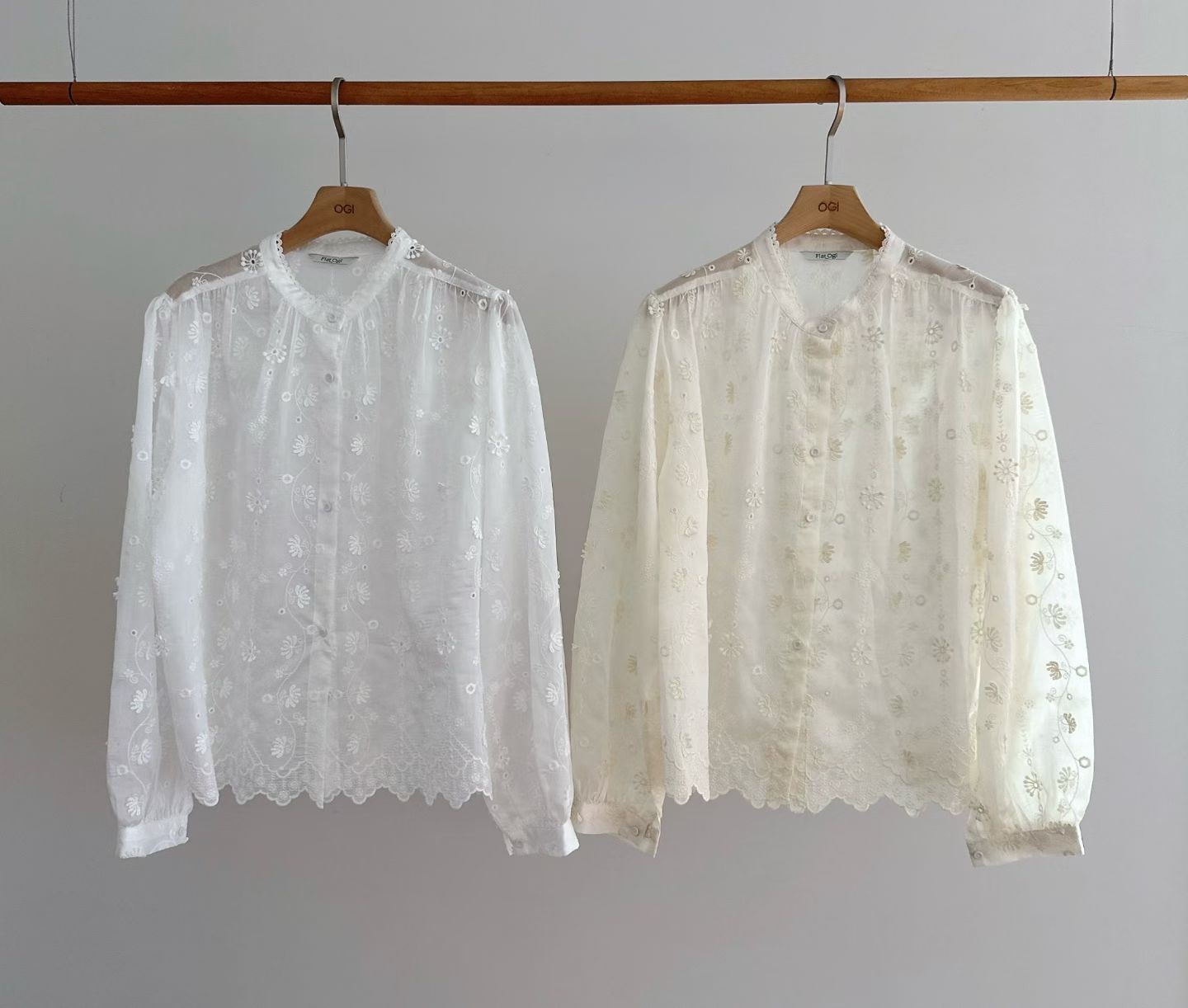 OG6037 田園花花刺綉排扣小透上衣