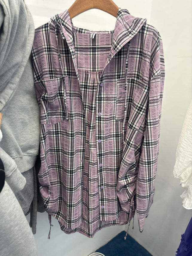 W00164連帽格紋薄外套