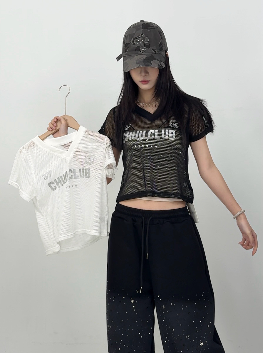 B27機車風透膚短T