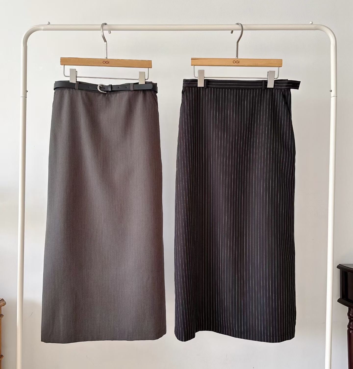 OG6043 輕熟高腰附皮帶半身裙