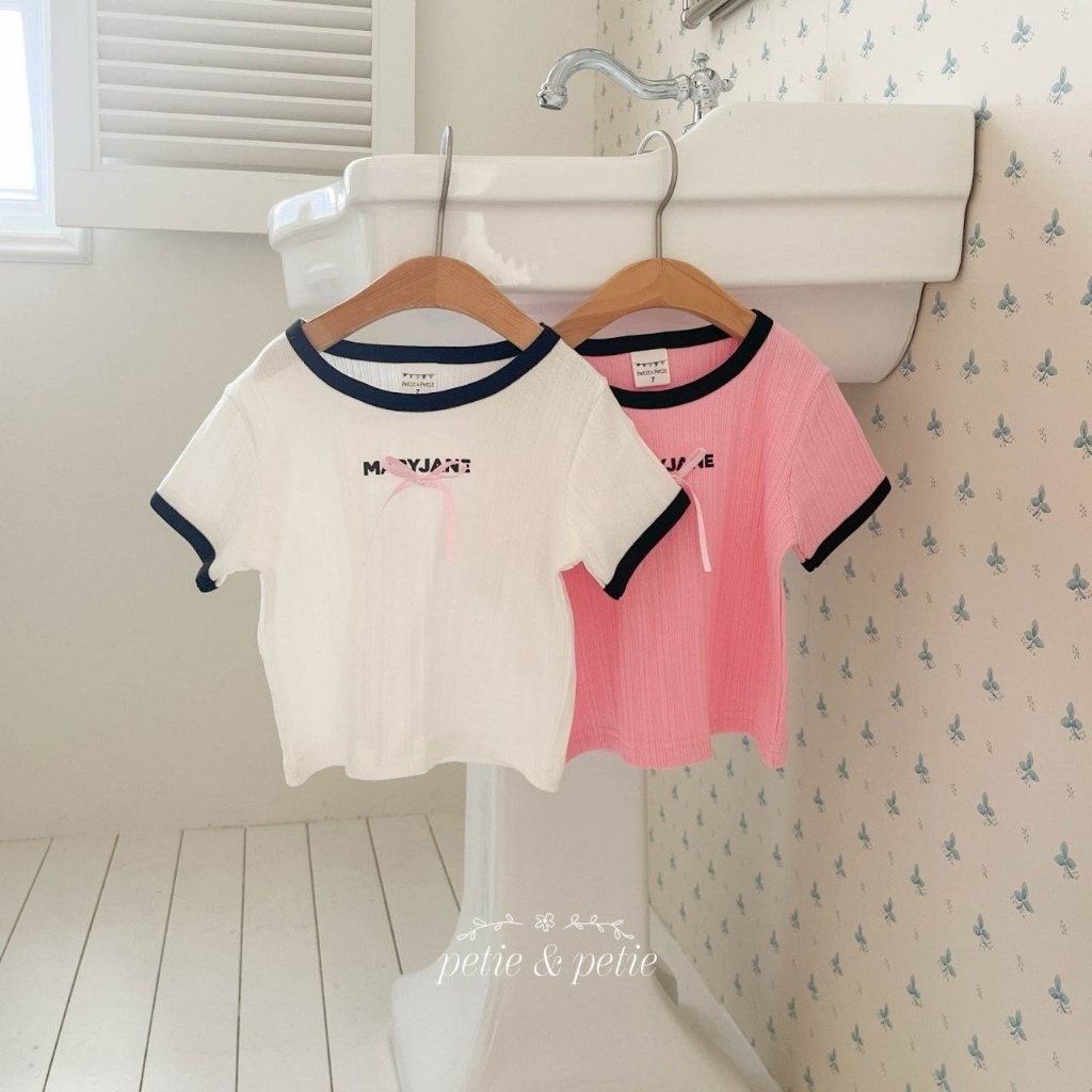 正韓夏Petitpetit 兩色緞帶蝴蝶結上衣