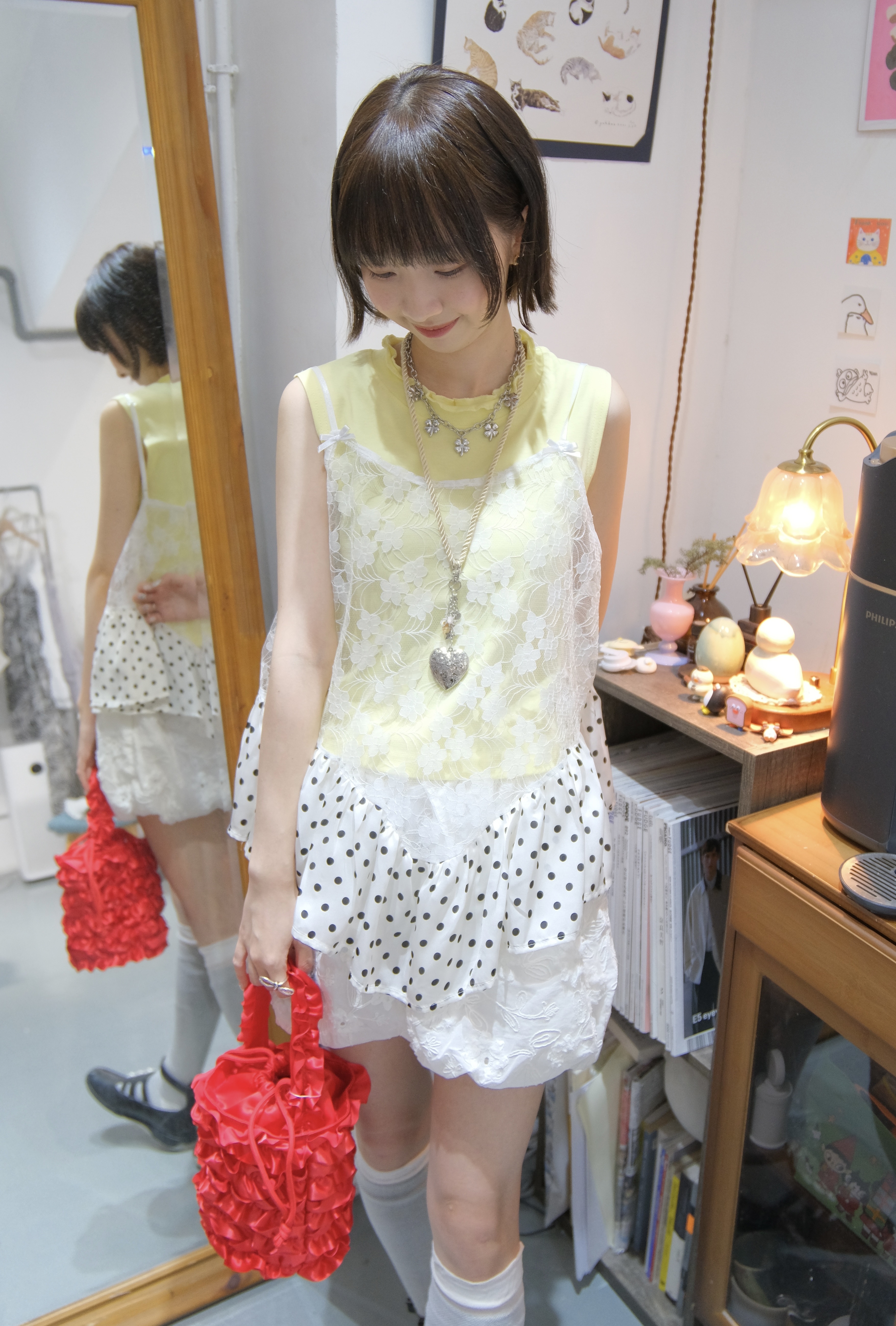 自留 lace絲質波點外搭