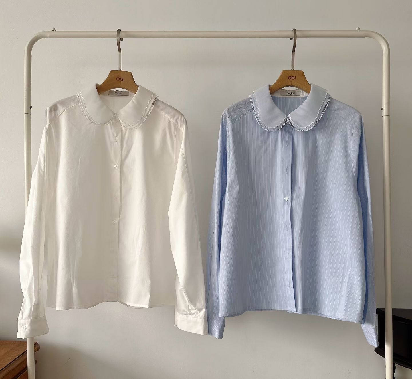 OG6049 蕾絲拼娃娃翻領襯衫