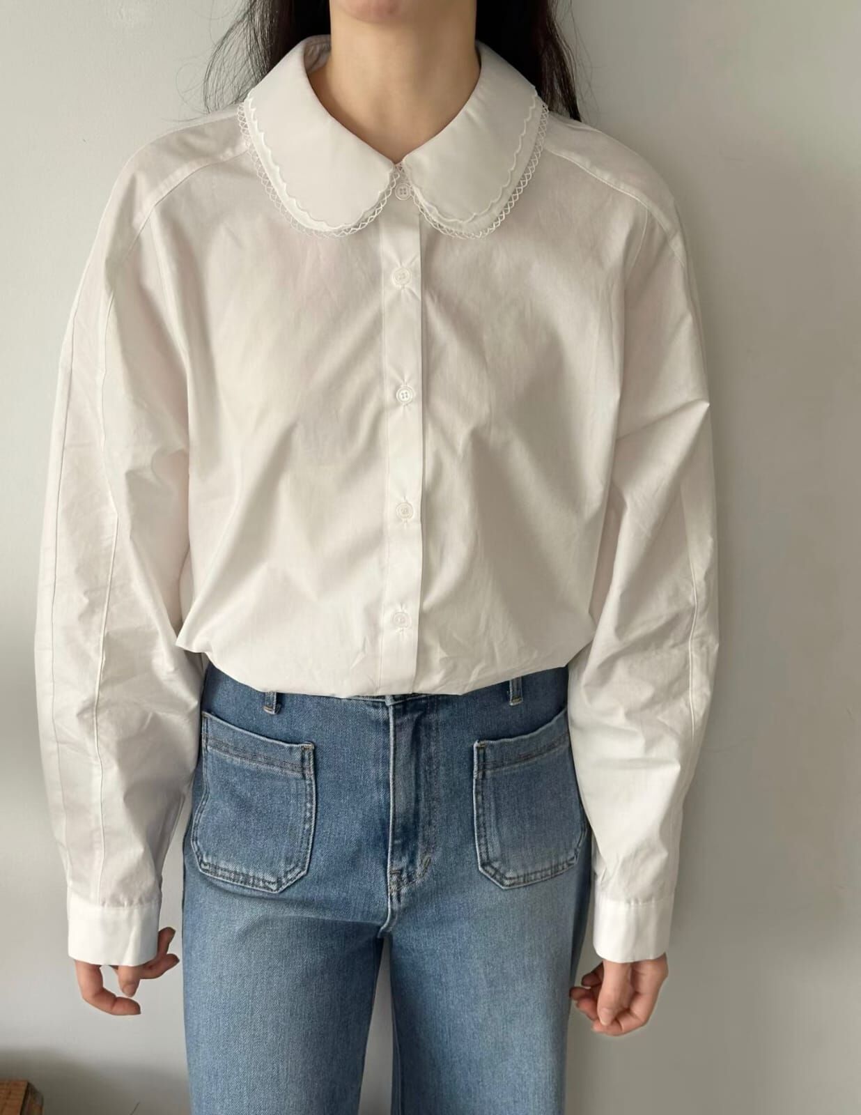 OG6049 蕾絲拼娃娃翻領襯衫