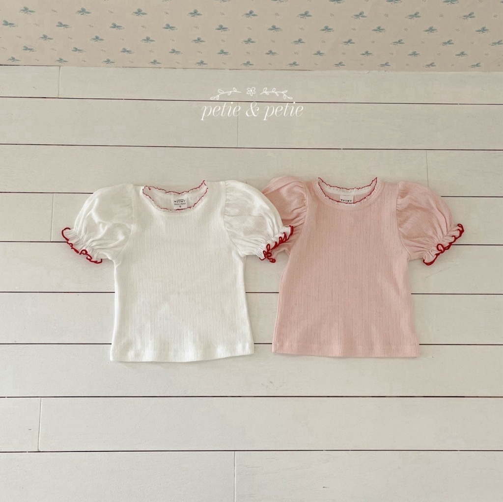 正韓夏Petitpetit 兩色捲邊澎袖上衣