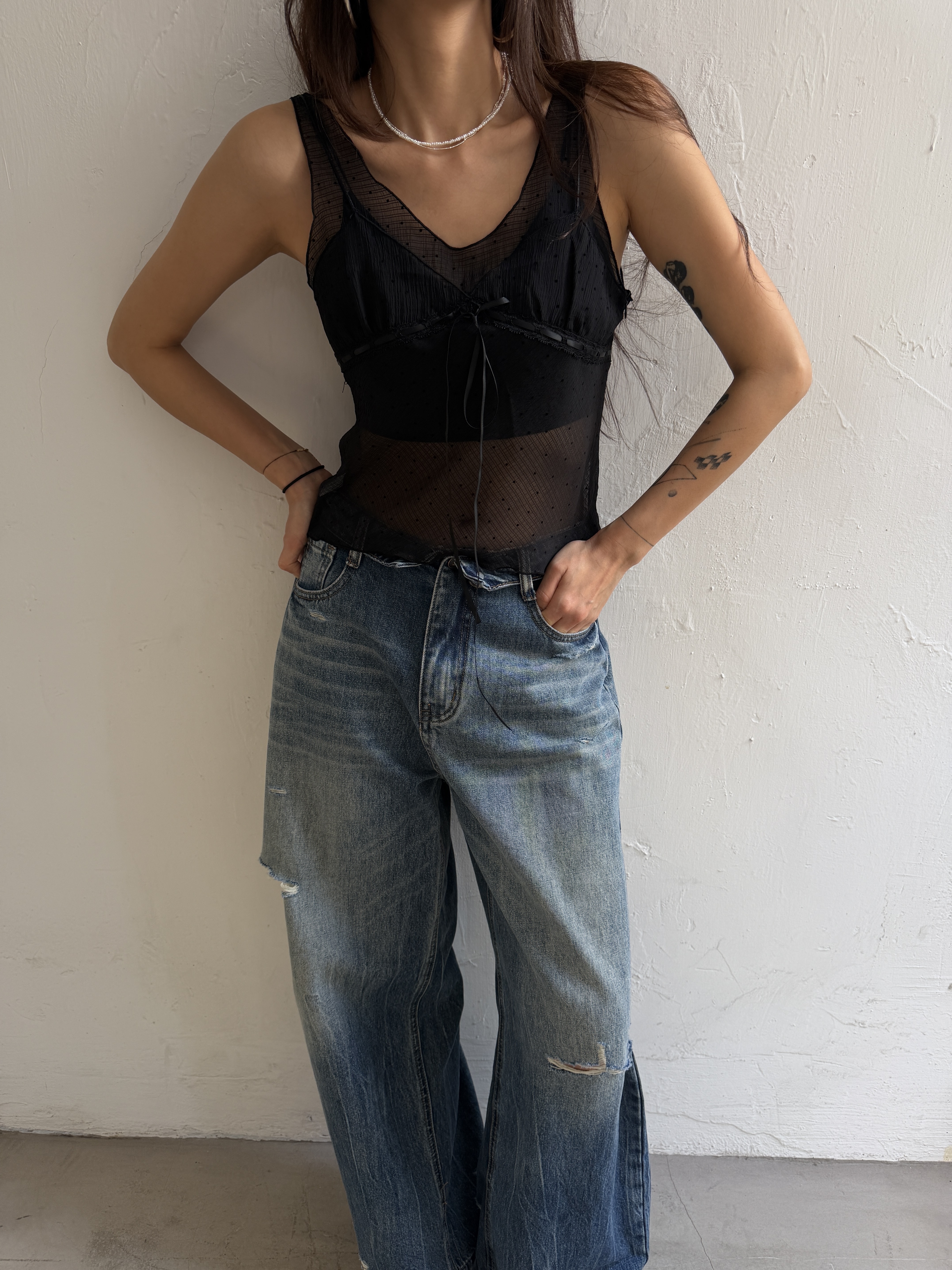 Polka dots chiffon vest